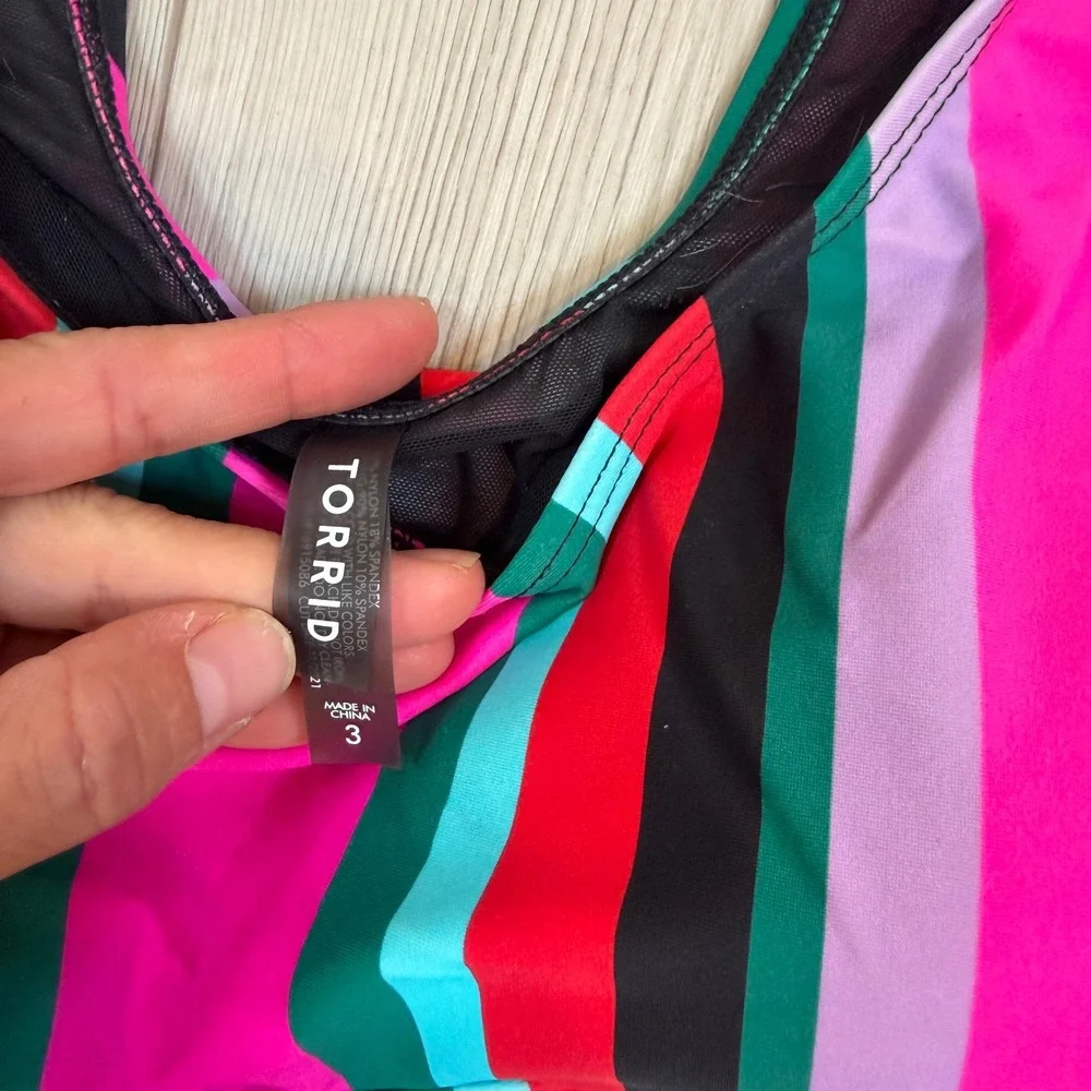 Torrid Multi Color Vertical Stripe Scoop Neck Bikini Swim Top Plus Size 3 3X